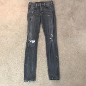 rocket high rise skinny jeans with distressing